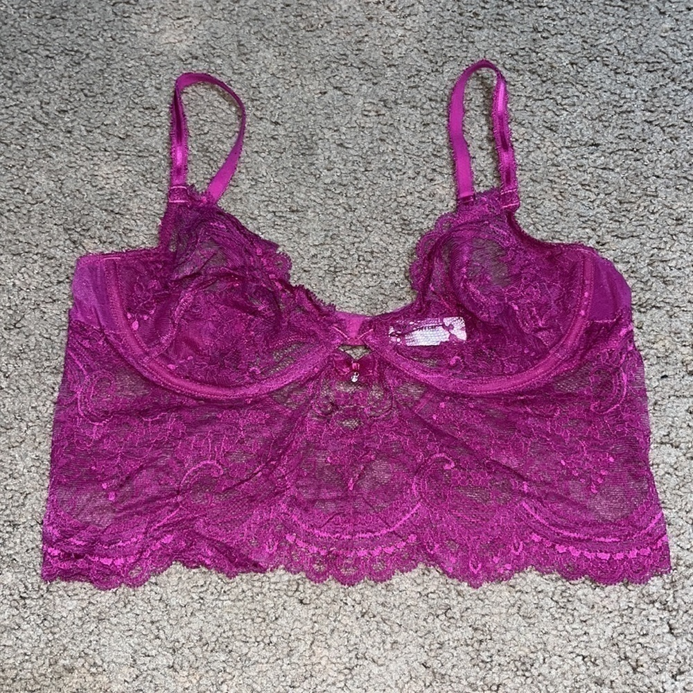 Wacoal Chrystalle Longline 3/4 Sheer Lace Underwire Bra Morello Cherry Large - Picture 5 of 11